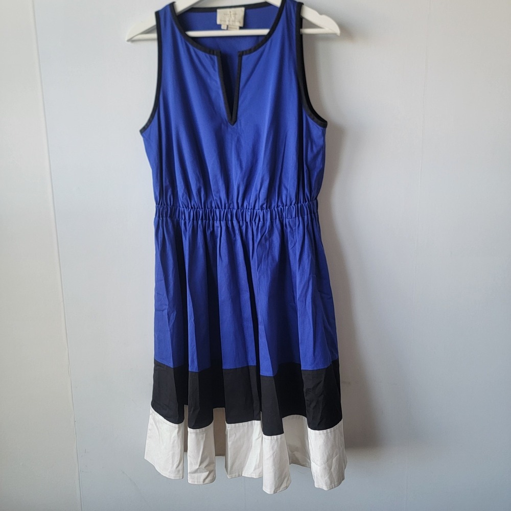 Kate Spade New York Colorblock Fit-and-Flare Dress sz 10 elastic waist Pockets
